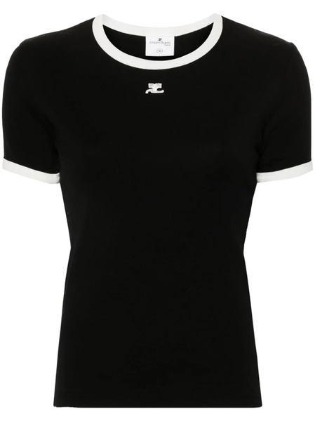  Courrèges Logo-patch Contrasting-trim T-shirt - Black 