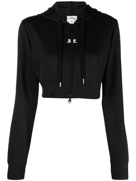  Courrèges Logo-patch Cropped Zipped Hoodie - Black 