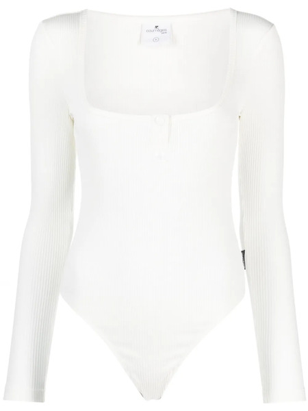  Courrèges Logo-patch Ribbed Cotton Bodysuit - White 