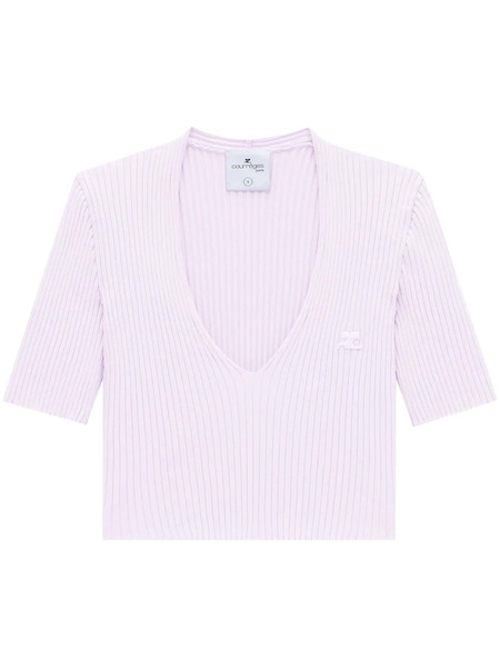  Courrèges Ribbed Knit V-neck Top - Pink 