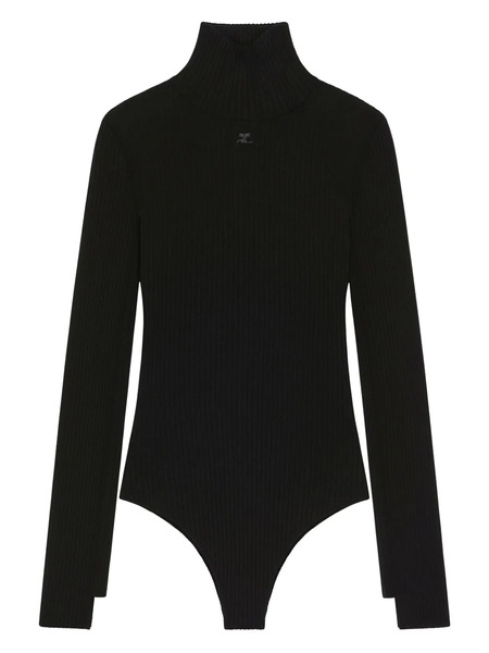  Courrèges Ribbed Mock-neck Bodysuit - Black 