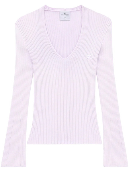  Courrèges V-neck Ribbed Jumper - Pink 