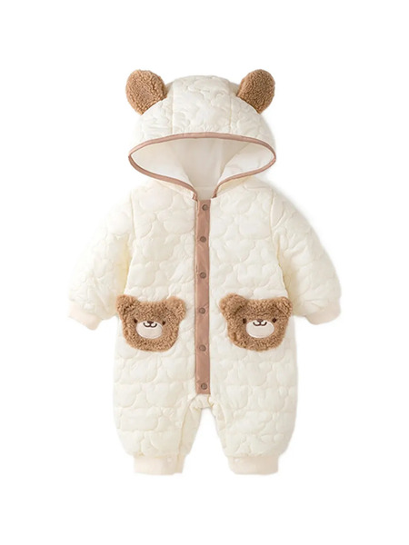  Cozy Crew Club Bear Hooded Romper - Neutrals 