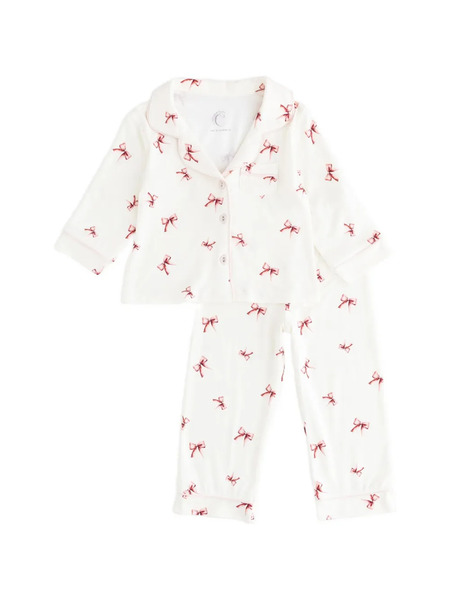  Cozy Crew Club Bow Print Pajamas - Neutrals 
