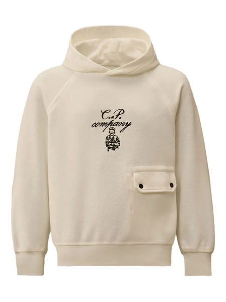  C.p. Company Kids Logo-lettering Pocket-detail Hoodie - White 