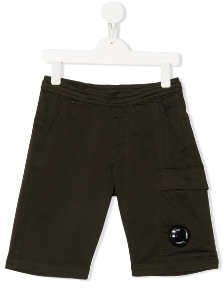  C.p. Company Kids Logo-patch Cargo Shorts - Green 