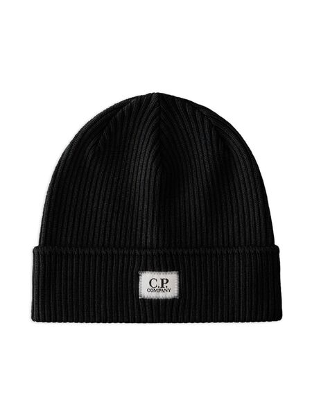  C.p. Company Kids Logo-patch Cotton Beanie - Black 