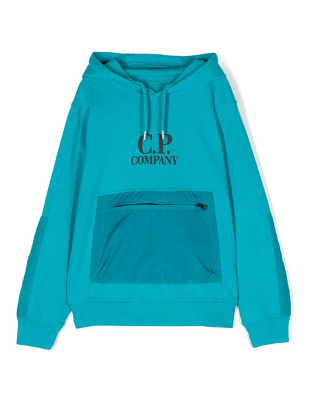  C.p. Company Kids Zip-pocket Drawstring Hoodie - Blue 