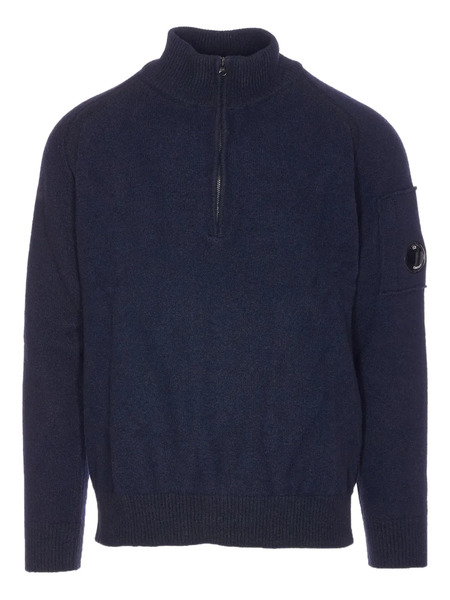  C.p. Company Zip-neck Logo-patch Sweater - Blue 