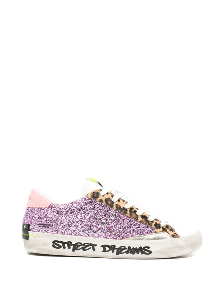  Crime London Distressed Glitter Leopard Sneakers - Purple 