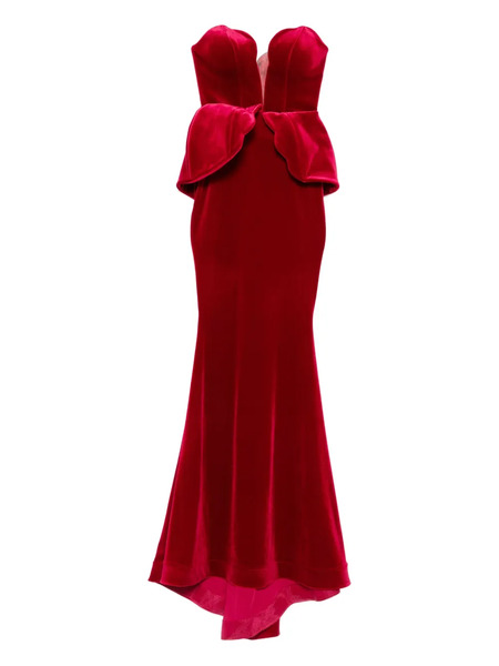  Cristallini Ariadna Peplum Strapless Maxi Dress - Red 