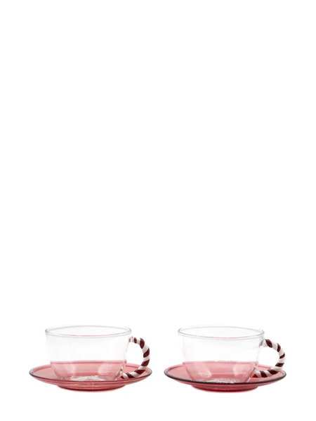  Cu I Seeyou Christmas Striped-handle Glass Teacup (set Of Two) - Pink 