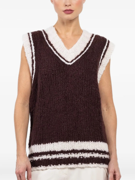  Cuddleup V-neck Striped-pattern Vest - Brown 