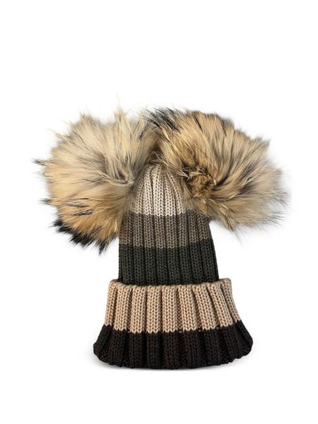  Cuffie Regina Pompom Striped-pattern Beanie Hat - Neutrals 