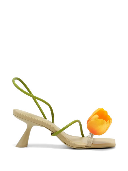  Cult Gaia Ria Floral-strap Leather Sandals - Neutrals 