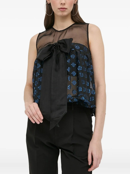  Custommade Bow-embellished Sleeveless Blouse - Black 