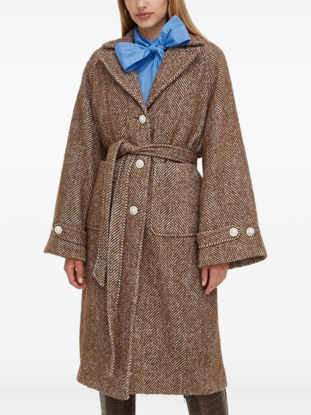  Custommade Herringbone Buttoned Single-breasted Coat - Brown 