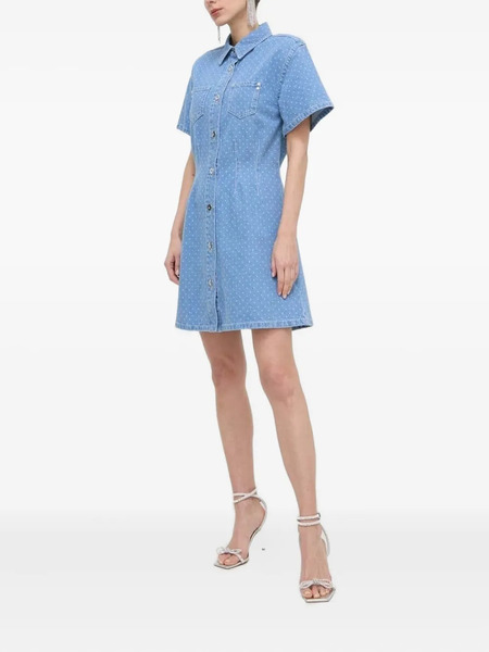  Custommade Polka-dot Mini Shirt Dress - Blue 