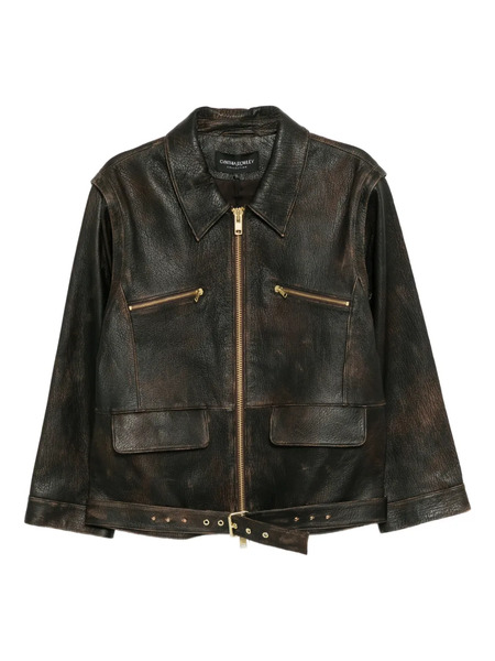  Cynthia Rowley Belted Leather Jacket - Brown 