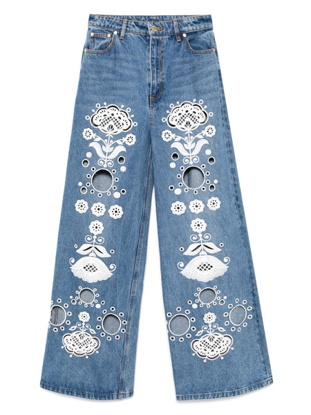  Cynthia Rowley Embroidered Wide-leg Jeans - Blue 