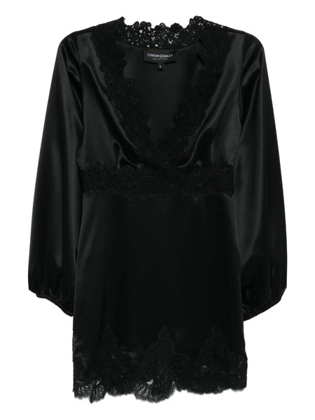  Cynthia Rowley Satin Lace Mini Dress - Black 