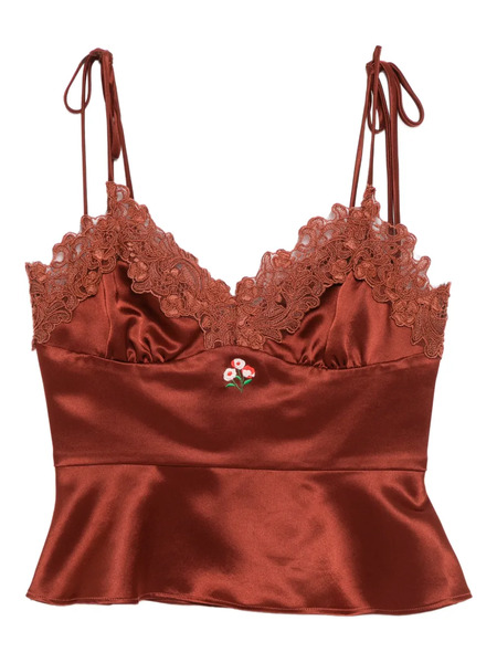 Cynthia Rowley Satin Lace Top - Brown 