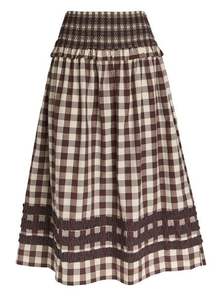  Damson Madder Ava Check-pattern Ruffled Midi Skirt - Brown 