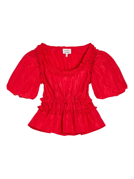  Damson Madder Everly Ruffled Puff-sleeve Blouse - Red 