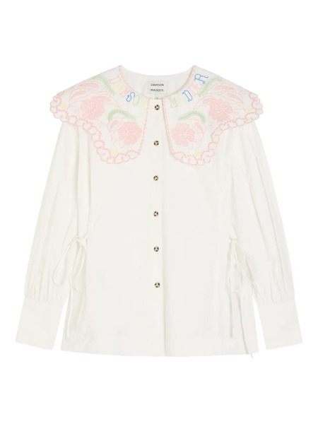  Damson Madder Floral-embroidered Scalloped Collar Blouse - White 