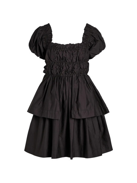  Damson Madder Ltyza Tiered Puff-sleeve Mini Dress - Black 