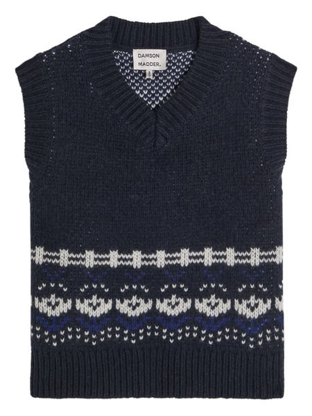  Damson Madder Patterned V-neck Wool Top - Blue 
