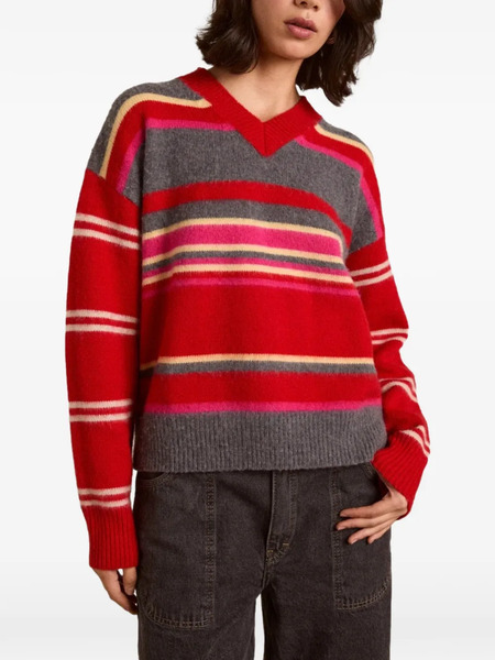  Damson Madder Striped V-neck Sweater - Red 