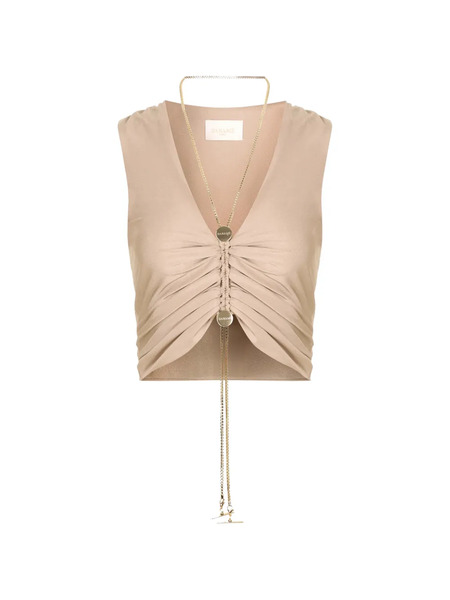 Danamé Gathered V-neck Top - Neutrals 