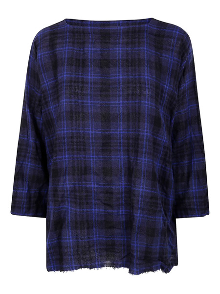  Daniela Gregis Tartam-print Frayed-hem Blouse - Black 