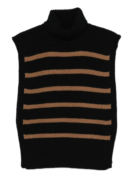  Davantino Turtleneck Striped Sleeveless Sweater - Black 