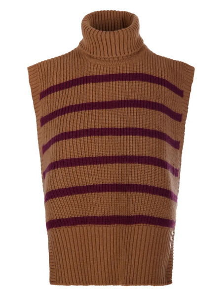  Davantino Turtleneck Striped Vest - Brown 