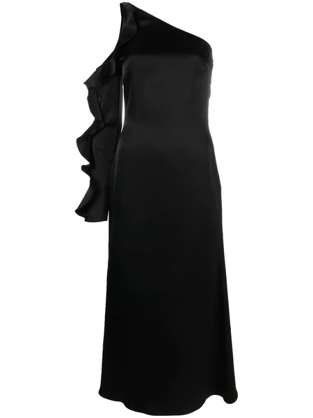  David Koma Asymmetric Ruffle-trim Satin Dress - Black 