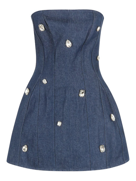  David Koma Crystal-embroidered Denim Mini Dress - Blue 