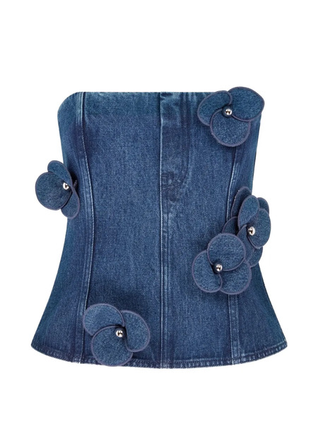 David Koma 3d Flower Denim Corset Top - Blue 