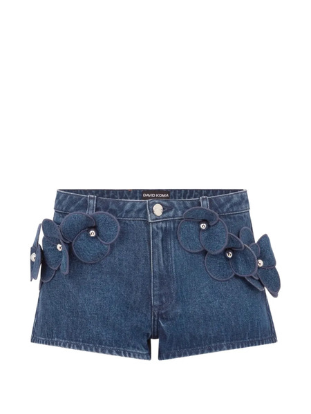  David Koma 3d Flower Denim Mini Shorts - Blue 