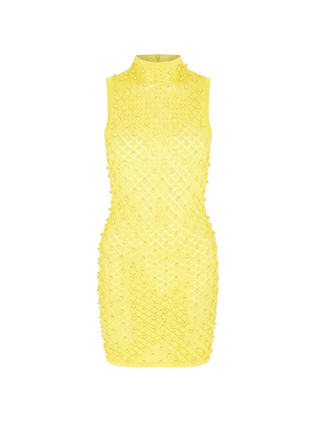  David Koma High-neck Beaded Mini Dress - Yellow 