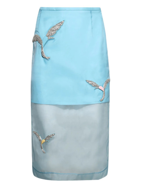  David Koma Hummingbird Embellished Organza Skirt - Blue 