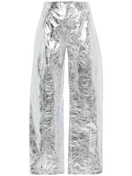  David Koma Metallic Leather Wide-lg Trousers - Silver 