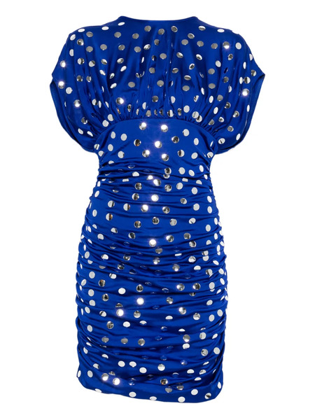  David Koma Ruched Embellished Miid Dress - Blue 