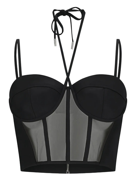  David Koma Tulle Insert Corset Top - Black 
