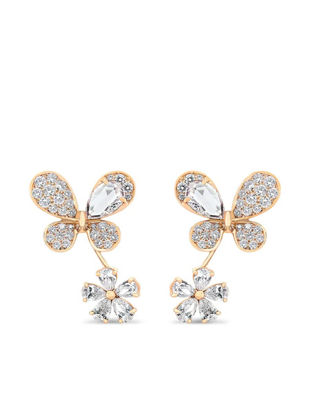  David Morris 18kt Yellow Gold Pixie Diamond Drop Earrings - Pink 