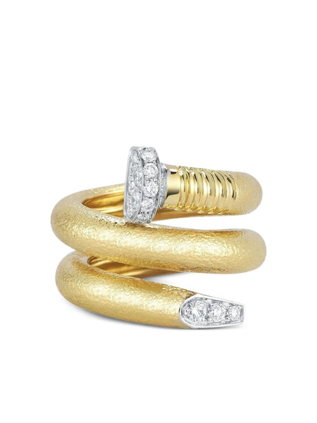  David Webb 18k Yellow Gold Hammered Nail Diamond Ring 