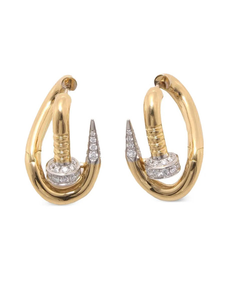  David Webb 18k Yellow Gold Tip Bent Nail Diamond Earrings 