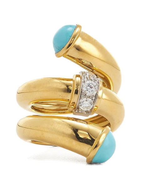  David Webb Turquoise And Diamond Pipe Ring - Gold 
