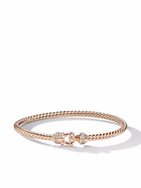  David Yurman 18kt Rose Gold Buckle Cablespira Diamond Bracelet (3.5mm) - Pink 